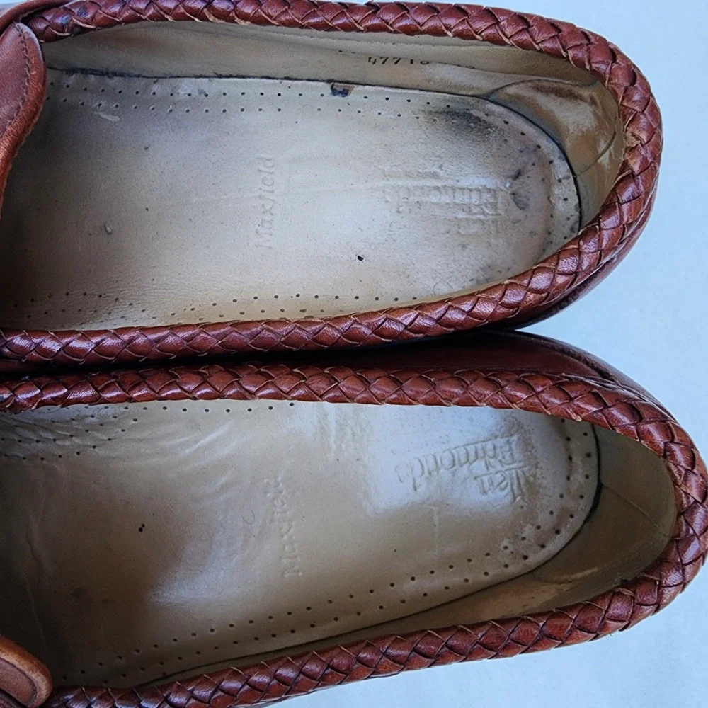 Allen Edmonds Sz 11 B Brown Leather Tassel Loafer Maxfield Woven Trim Preppy